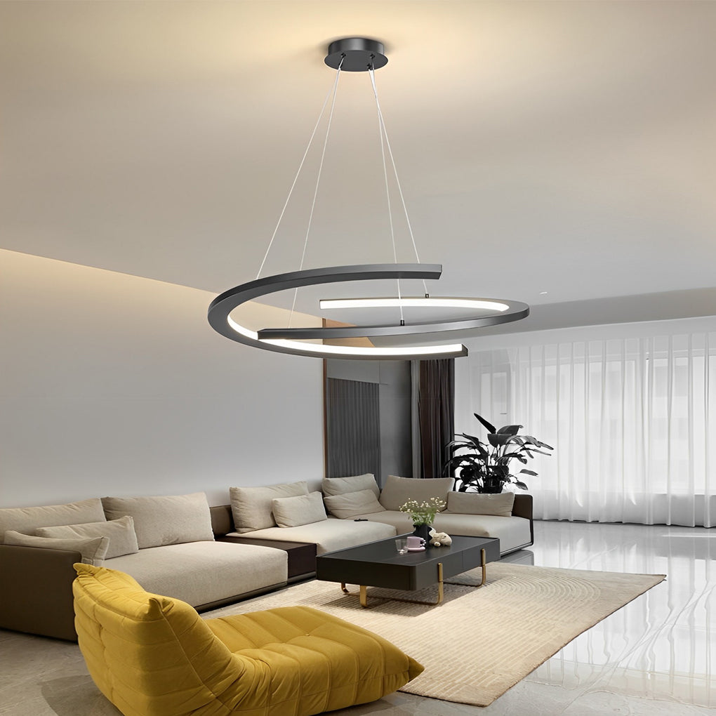 Modern Black LED Chandelier with 3-Step Dimming | 24" Pendant
