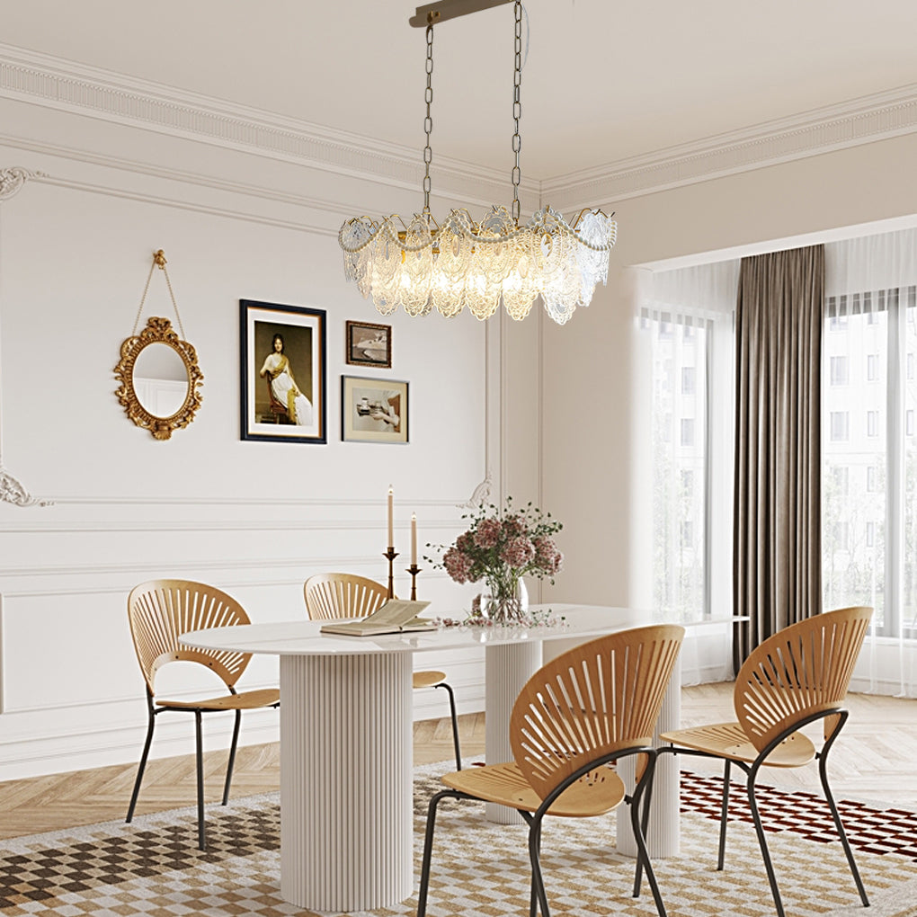 Modern Glass Chandelier with Pearl Accents & 3-Step Dimming