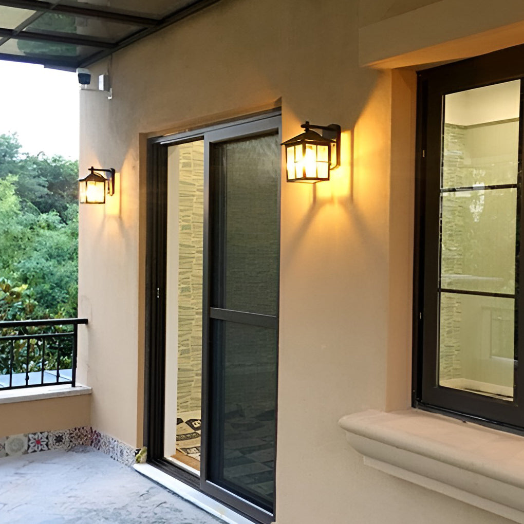 Antique Lantern Glass Waterproof Outdoor Wall Sconce Black
