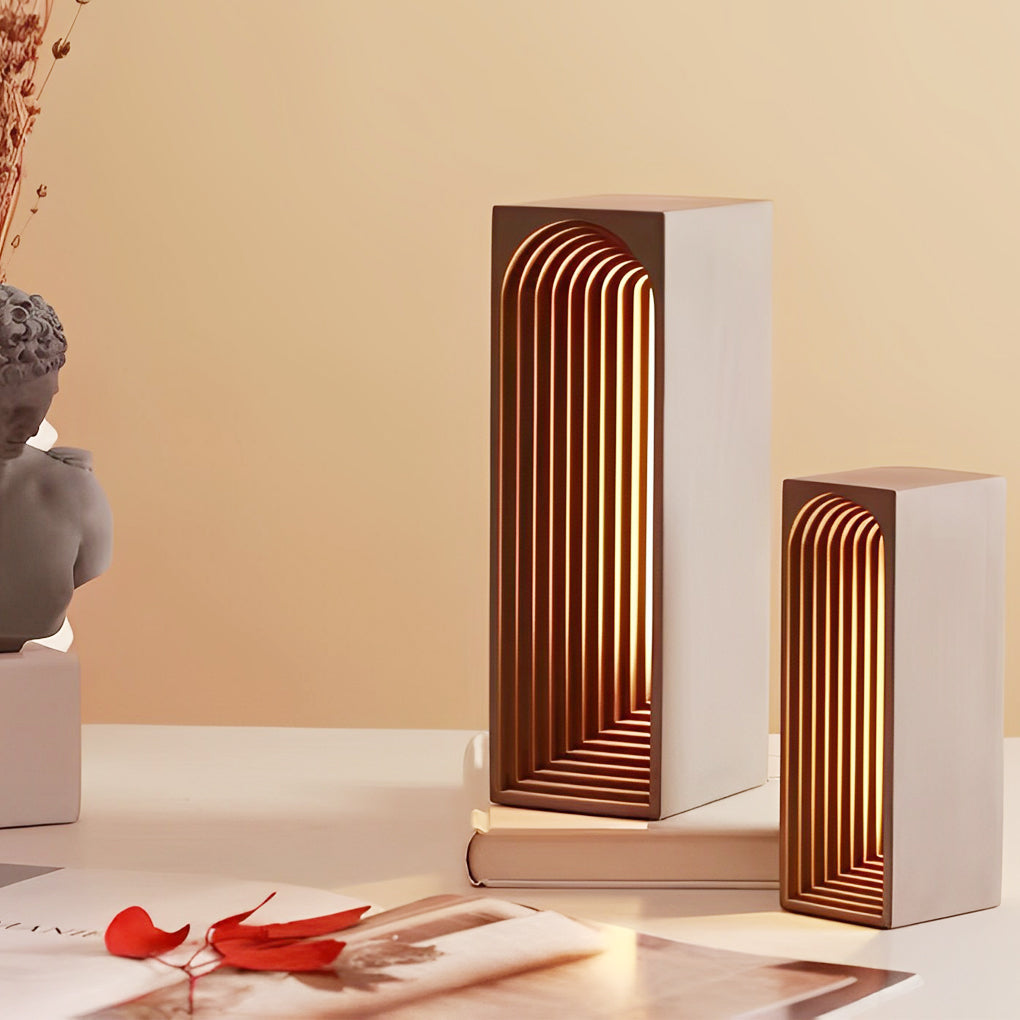 Modern Concrete Rectangle LED Table Lamp with USB Charging Port