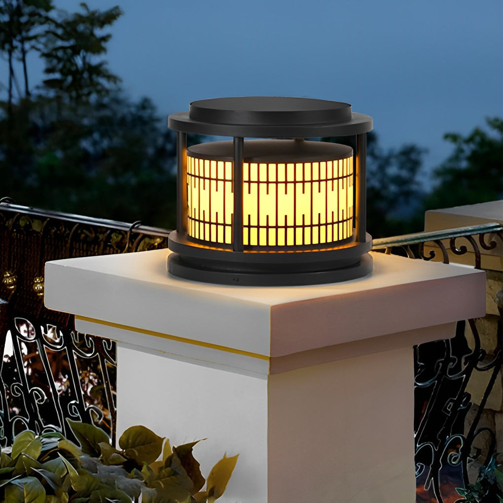 Modern Solar Fence Post Light with Retro Pattern - Waterproof LED