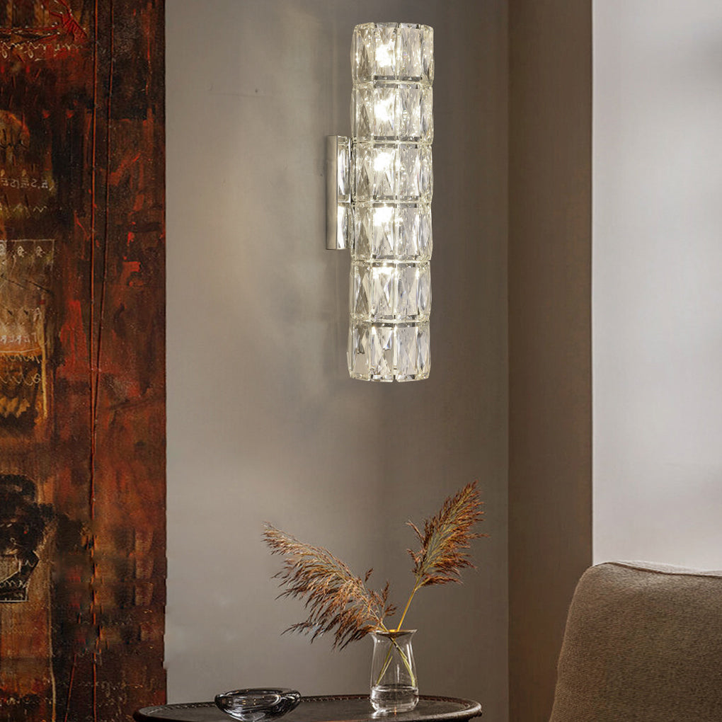 Crystal Cylindrical LED Wall Sconce with 3-Step Dimming