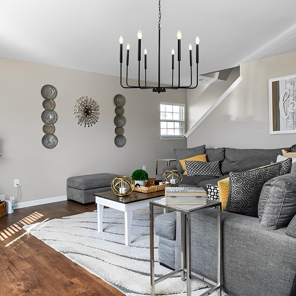 8-Light Industrial Chandelier with LED Three-Step Dimming