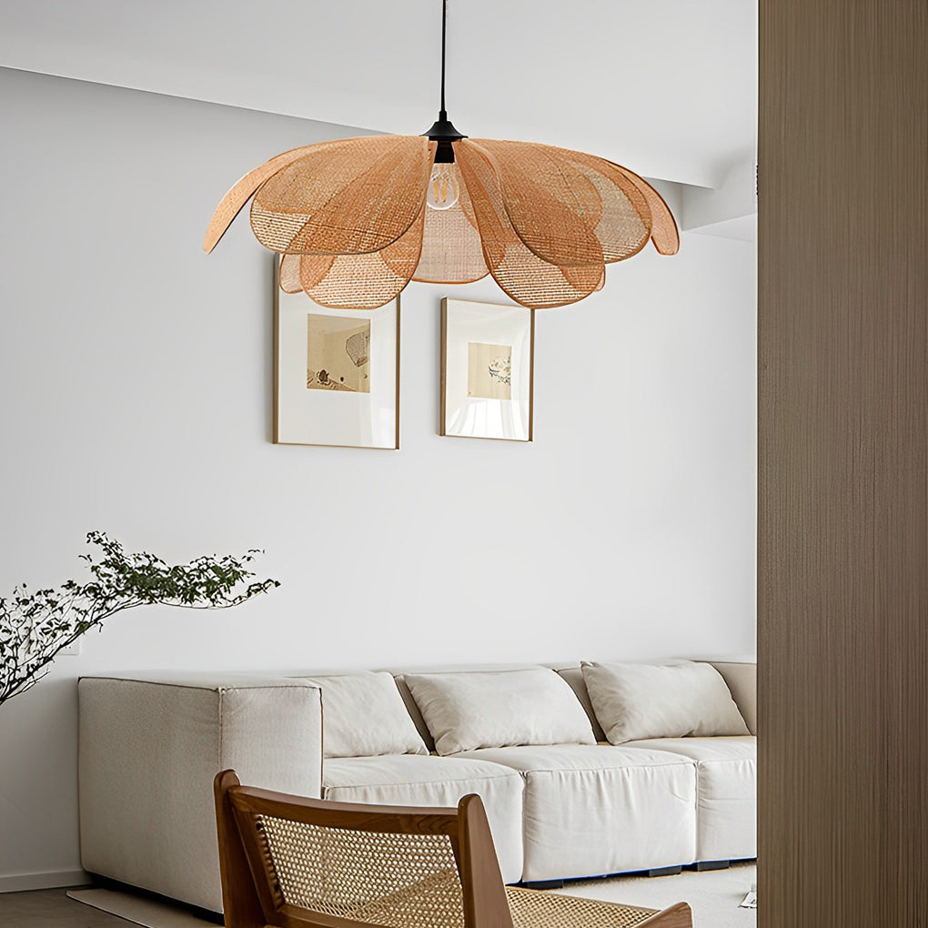 Rattan Flower Petal Pendant Light with Dimmable LED