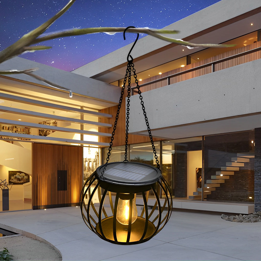 Metal Pumpkin Solar LED Outdoor Lantern Set - Waterproof Black