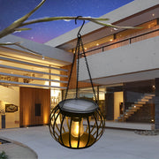 Metal Pumpkin Solar LED Outdoor Lantern Set - Waterproof Black