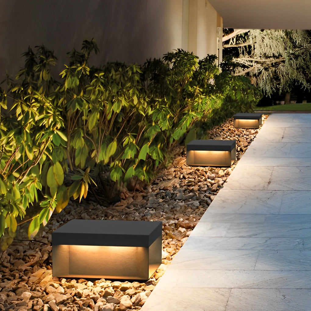 Modern Square LED Outdoor Pier Mount Post Light Black Steel Glass