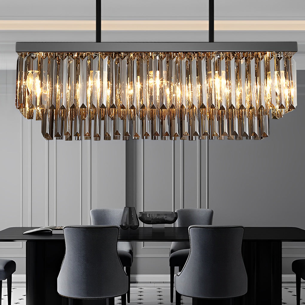 Rectangular Crystal Chandelier with 3-Step Dimming - Smoke Gray