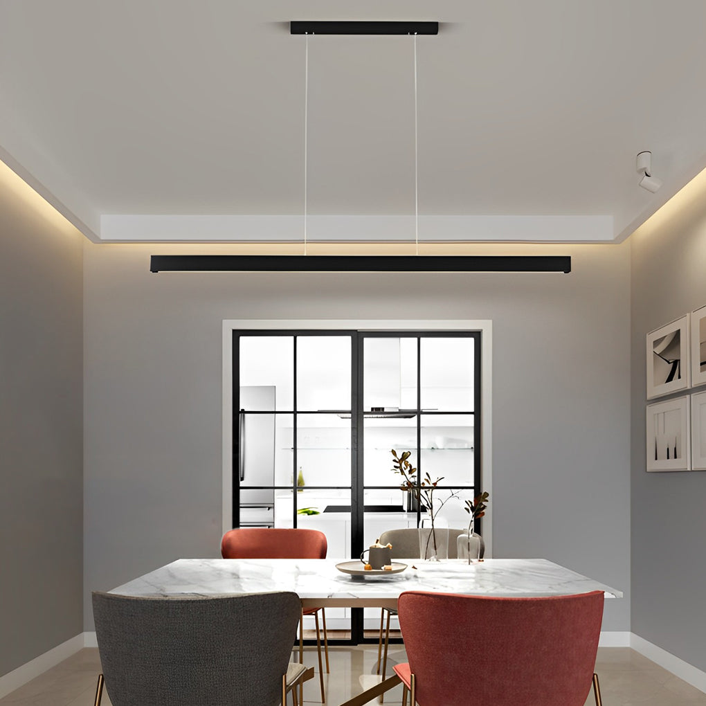 Modern Linear LED Pendant Light - Black Aluminum Dimmable Strip