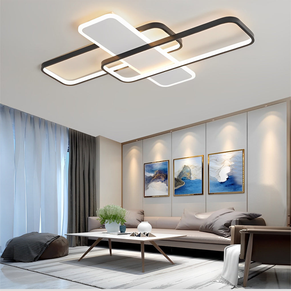Modern Square Overlapping LED Ceiling Light with Stepless Dimming