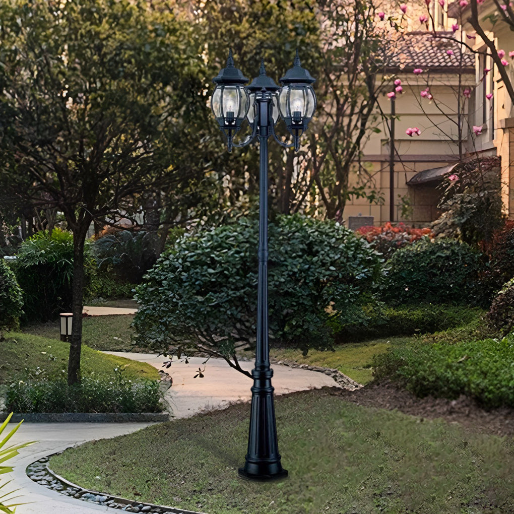 3-Light Black Aluminum Garden Lamp Post - Waterproof Outdoor Street