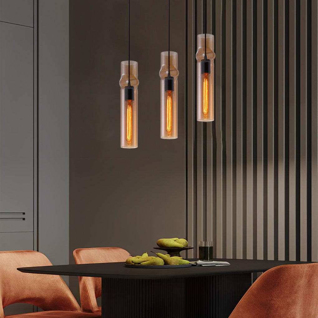 Cylindrical Glass Pendant Light - Modern Iron Frame
