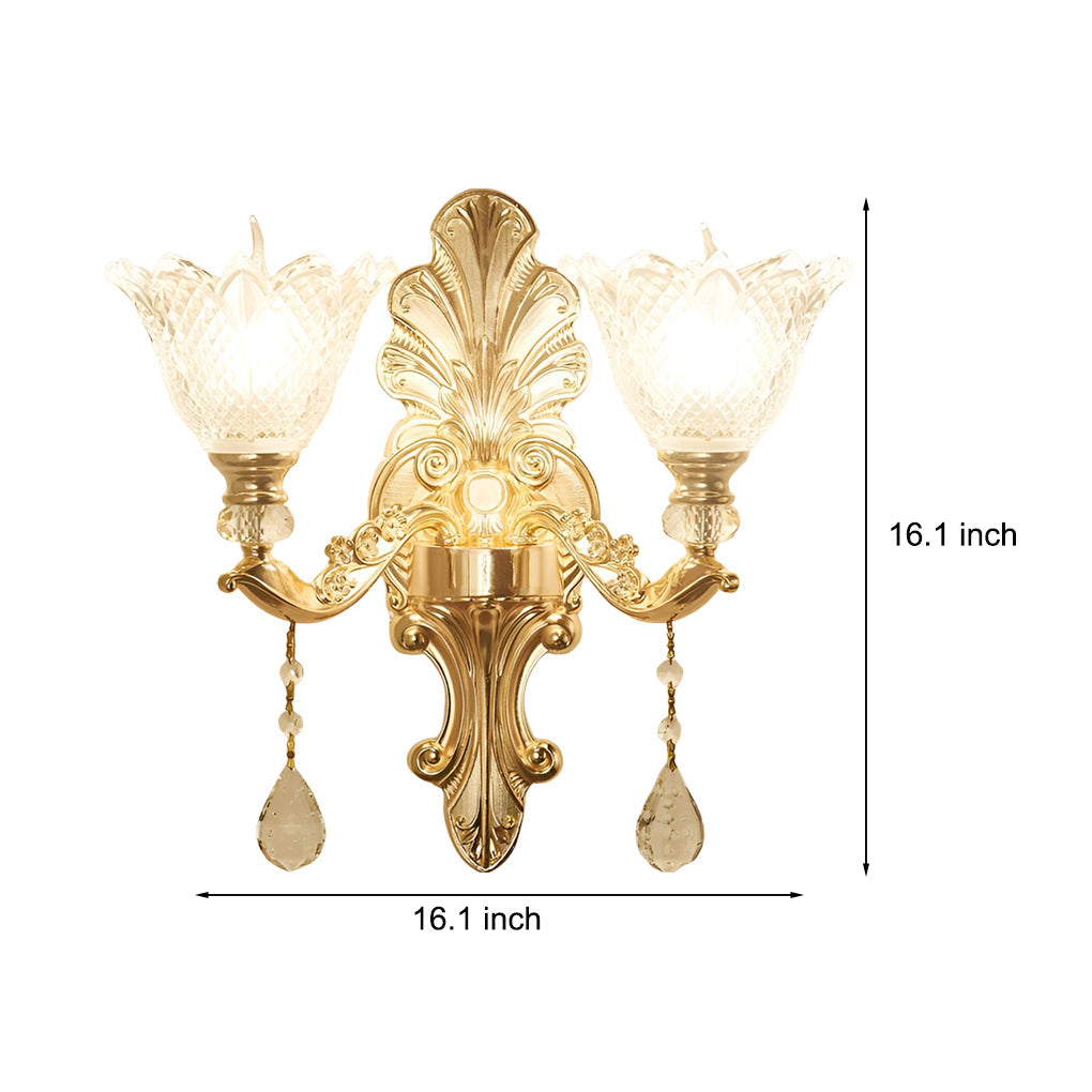 Crystal Glass Flower Wall Sconce with Three-Step Dimming - Gold