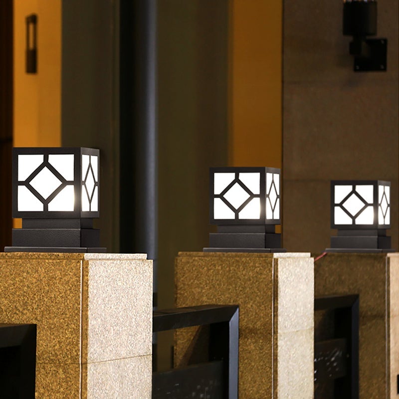 Modern Black LED Outdoor Post Light - Stainless Steel Waterproof