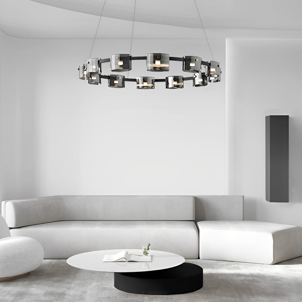 Modern Glass Circle LED Chandelier with Stepless Dimming & Memory