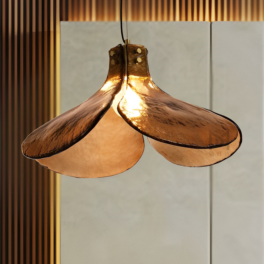 Four-Petal Glass Pendant Light | Amber Brown Modern Chandelier