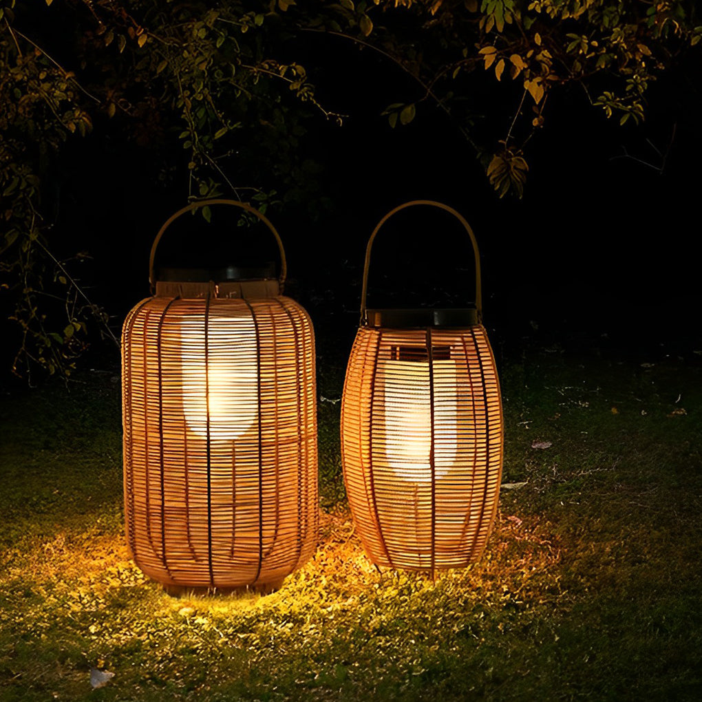 Portable Solar Rattan Lantern LED Outdoor Floor Lamp Waterproof