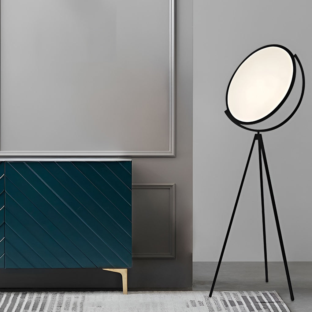 Modern Rotating Tripod Floor Lamp with LED Acrylic Disc - Black