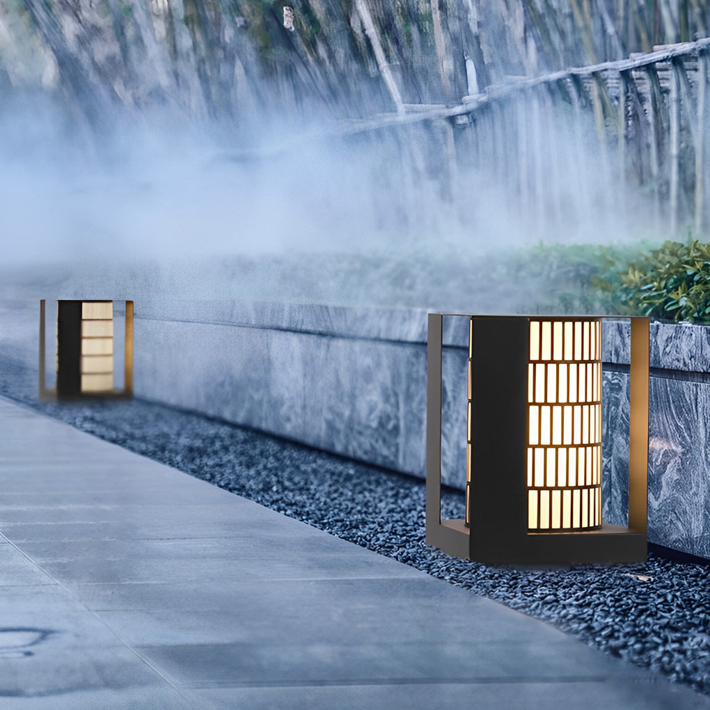 Lattice Panel Cylinder LED Outdoor Landscape Light in Black