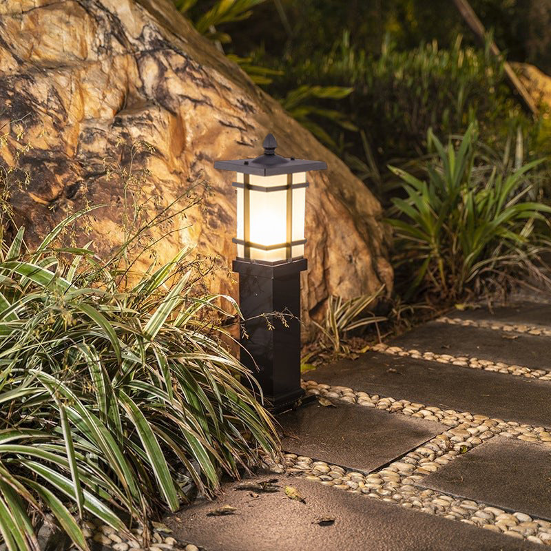 Modern Geometric Black Aluminum Bollard Light for Outdoor Pathways