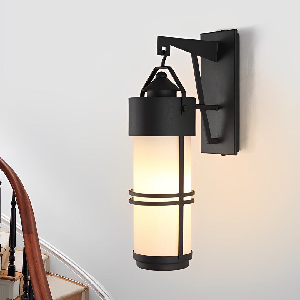Retro Black Iron Wall Sconce with Glass Shade – Waterproof Outdoor
