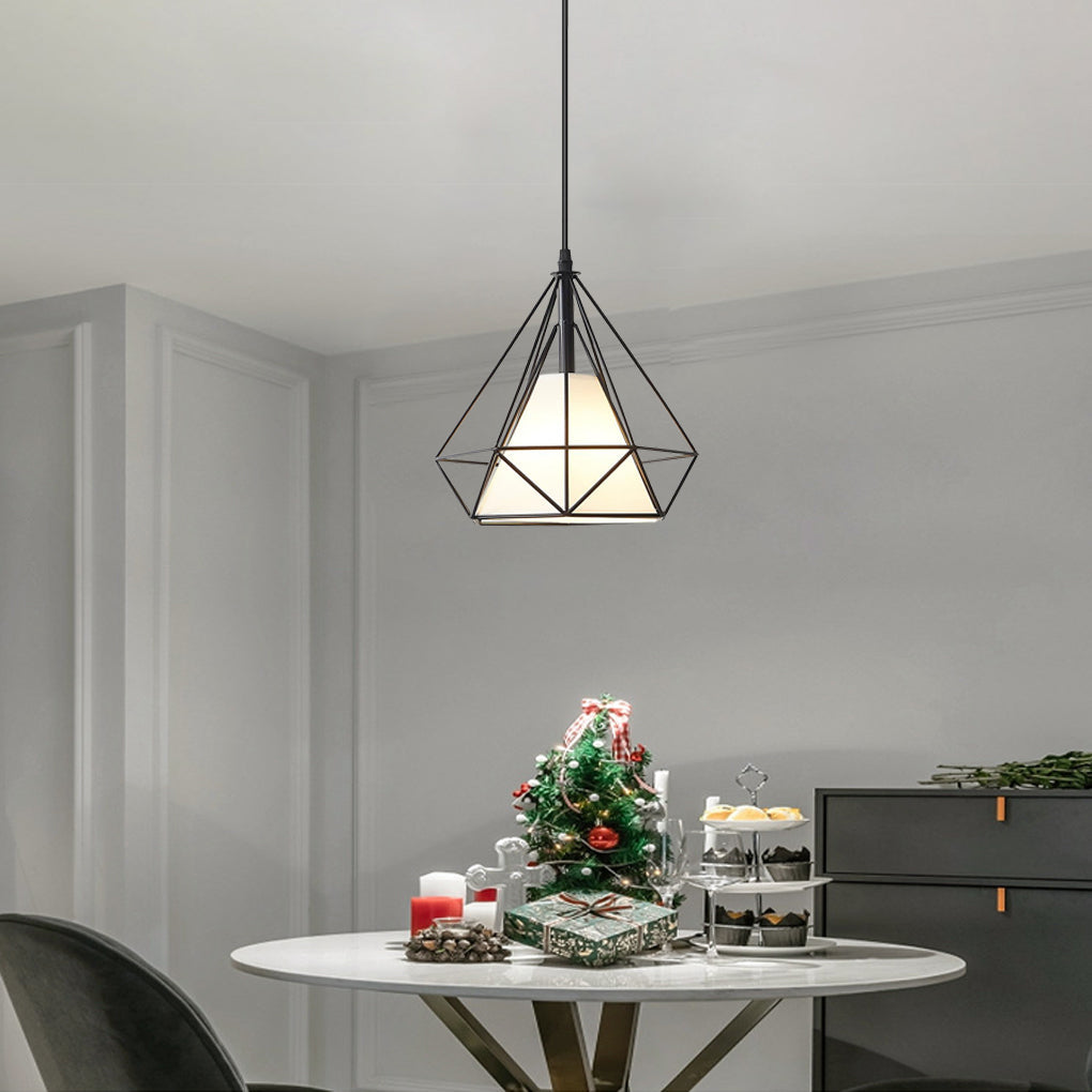 Geometric Metal Pendant Light Industrial Cage Design LED Fixture