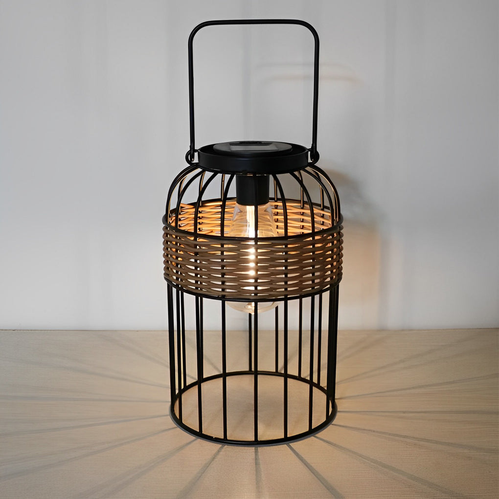 Handwoven Rattan Solar Lantern with Handle - Waterproof IP55