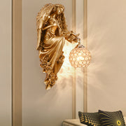 Crystal Angel Wall Sconce - Antique Gold Resin European Design