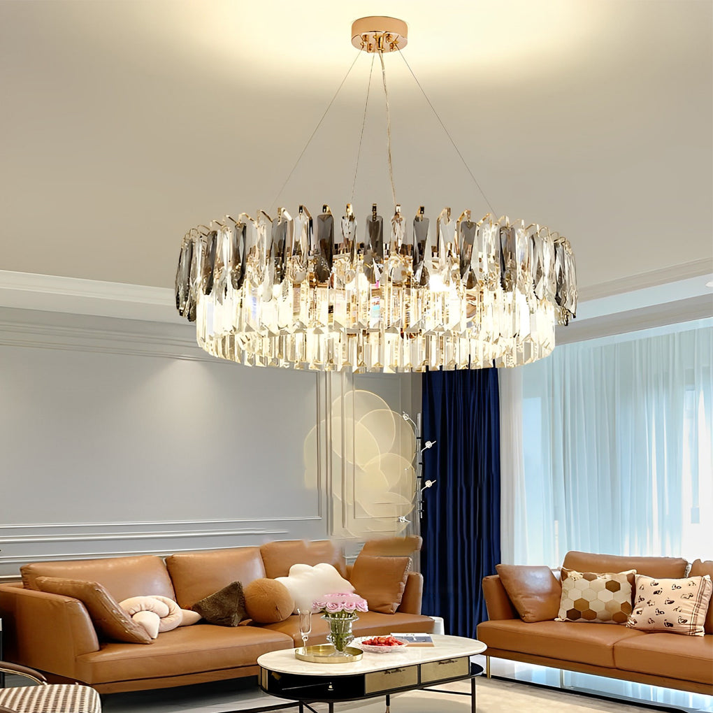 Double Layer Crystal Chandelier – Modern Gold Electroplated Metal