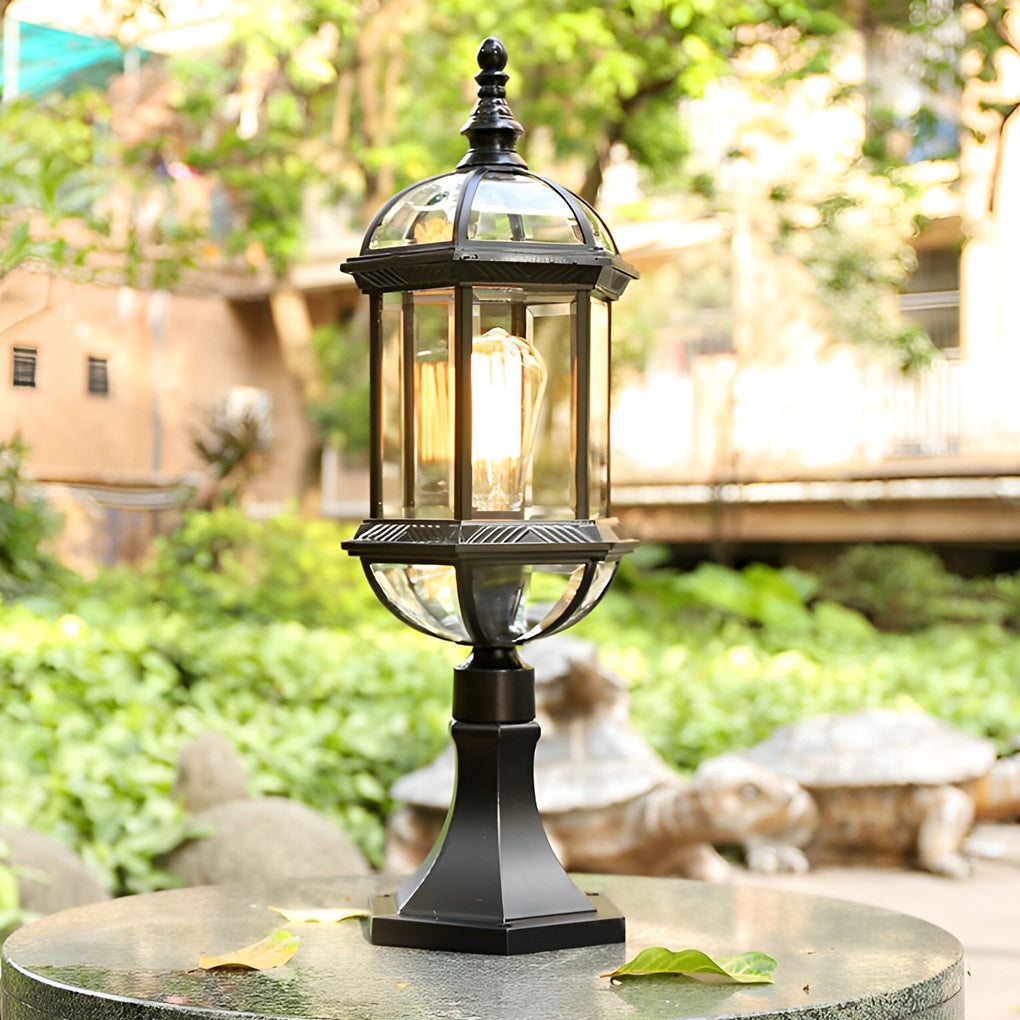 Black Retro Outdoor Post Light Waterproof Metal Glass Fence Lamp