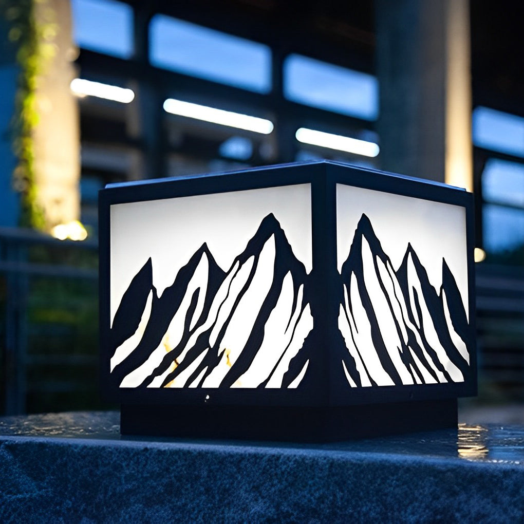 Solar Fence Post Light - Modern Mountain Scenery Design - LED