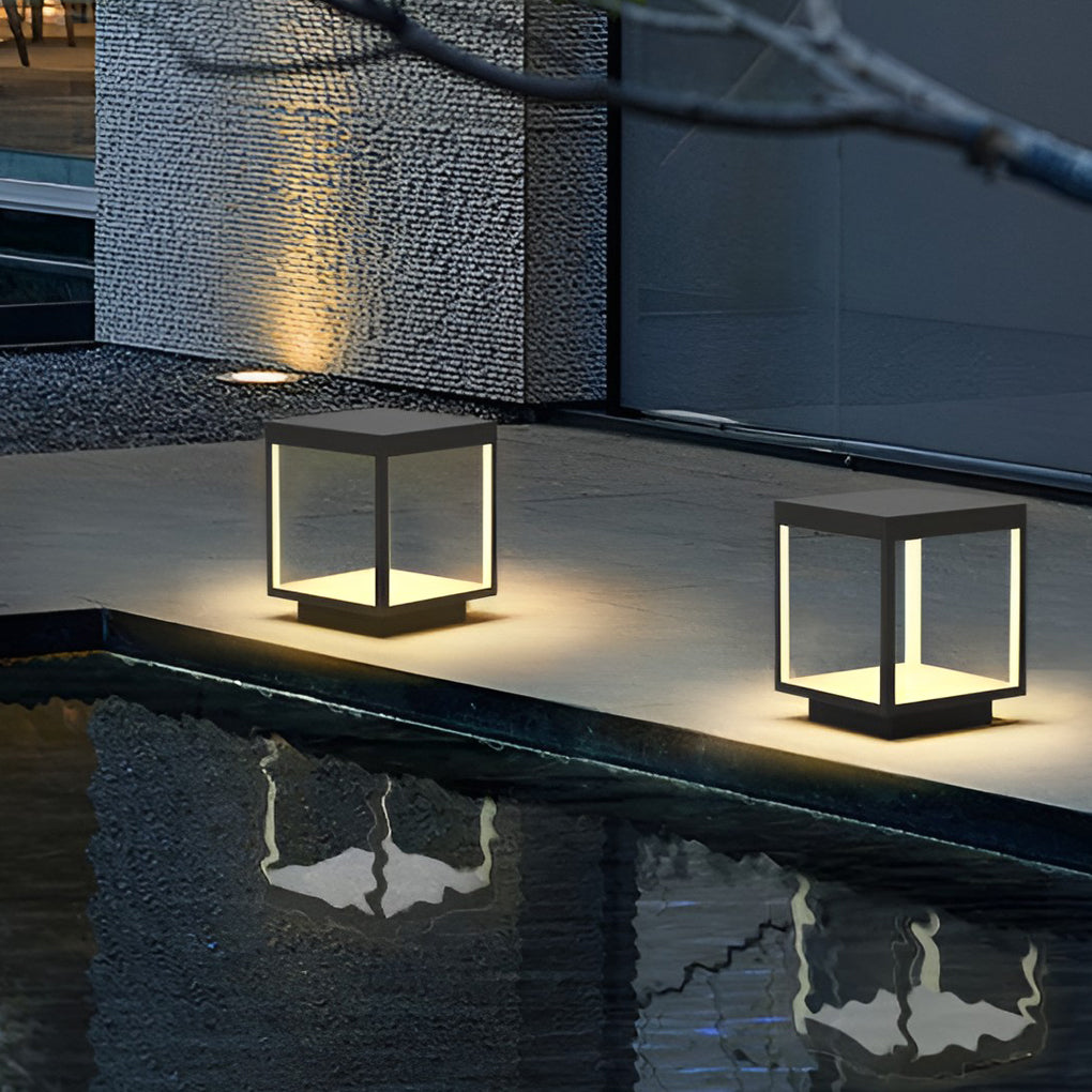 Square Open Frame LED Solar Outdoor Post Light - Modern Design