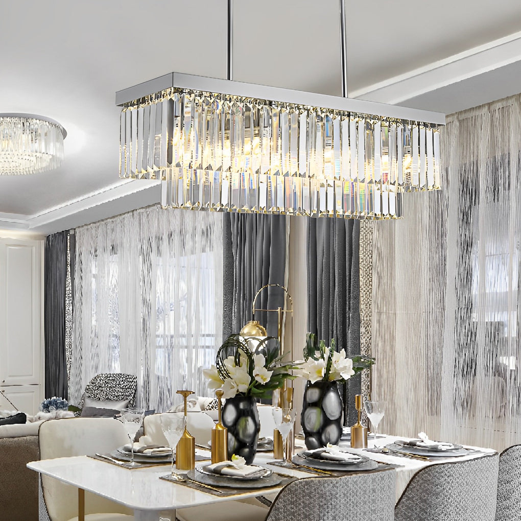 Rectangular Crystal Metal Chandelier with 3-Step Dimming