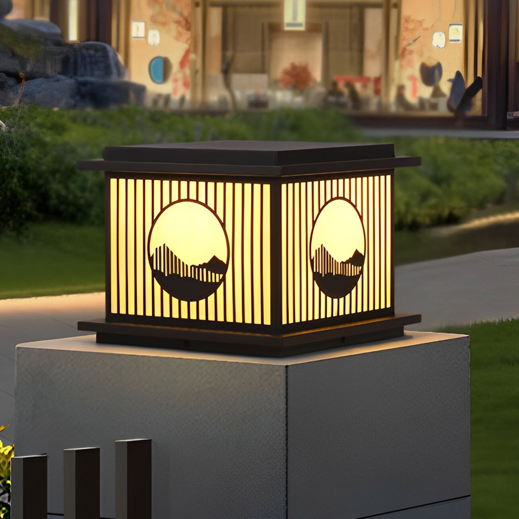 Modern Solar LED Pillar Lamp with Mountain Scenery Design