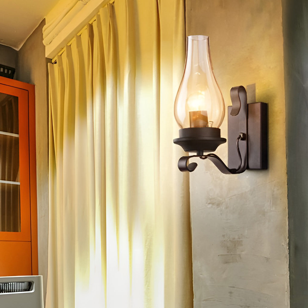 Industrial Glass Wall Sconce with E27 Socket – Black Metal Finish