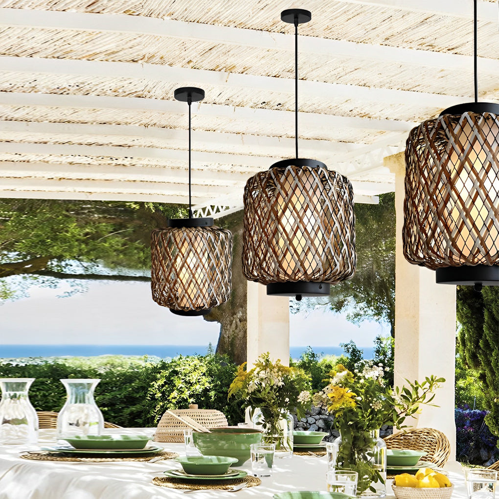 Handwoven Rattan Outdoor Pendant Light – Rustic Modern Waterproof