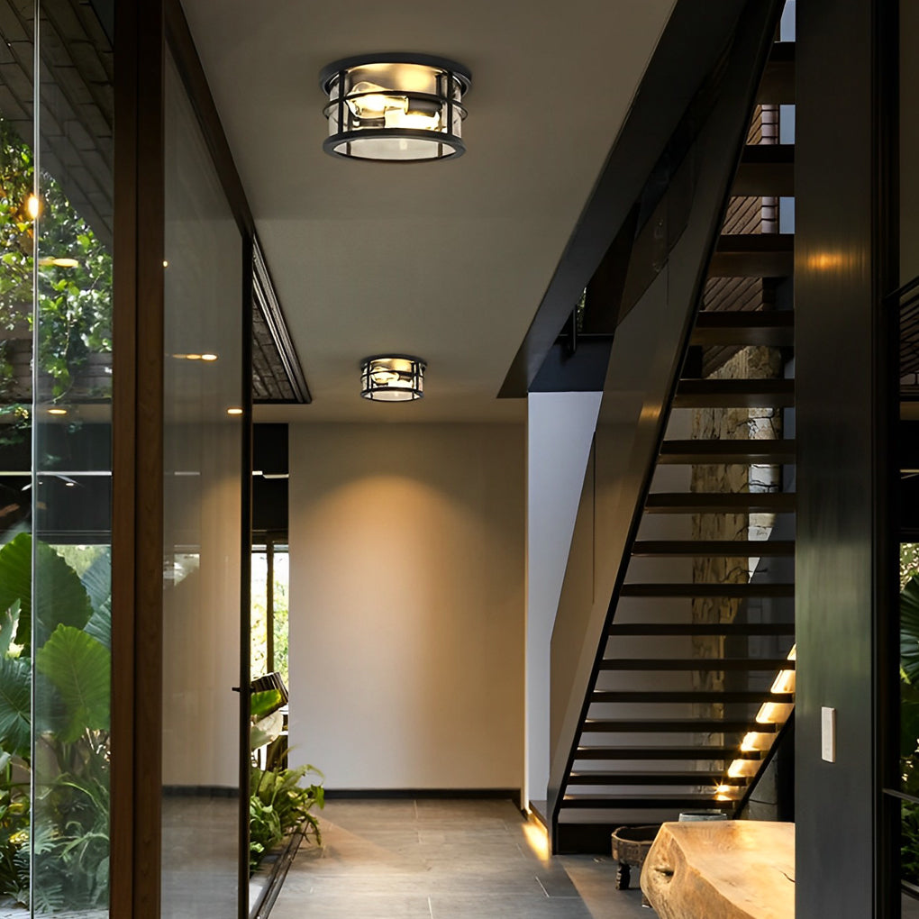 Waterproof Outdoor Flush Mount Ceiling Light in Black Aluminum