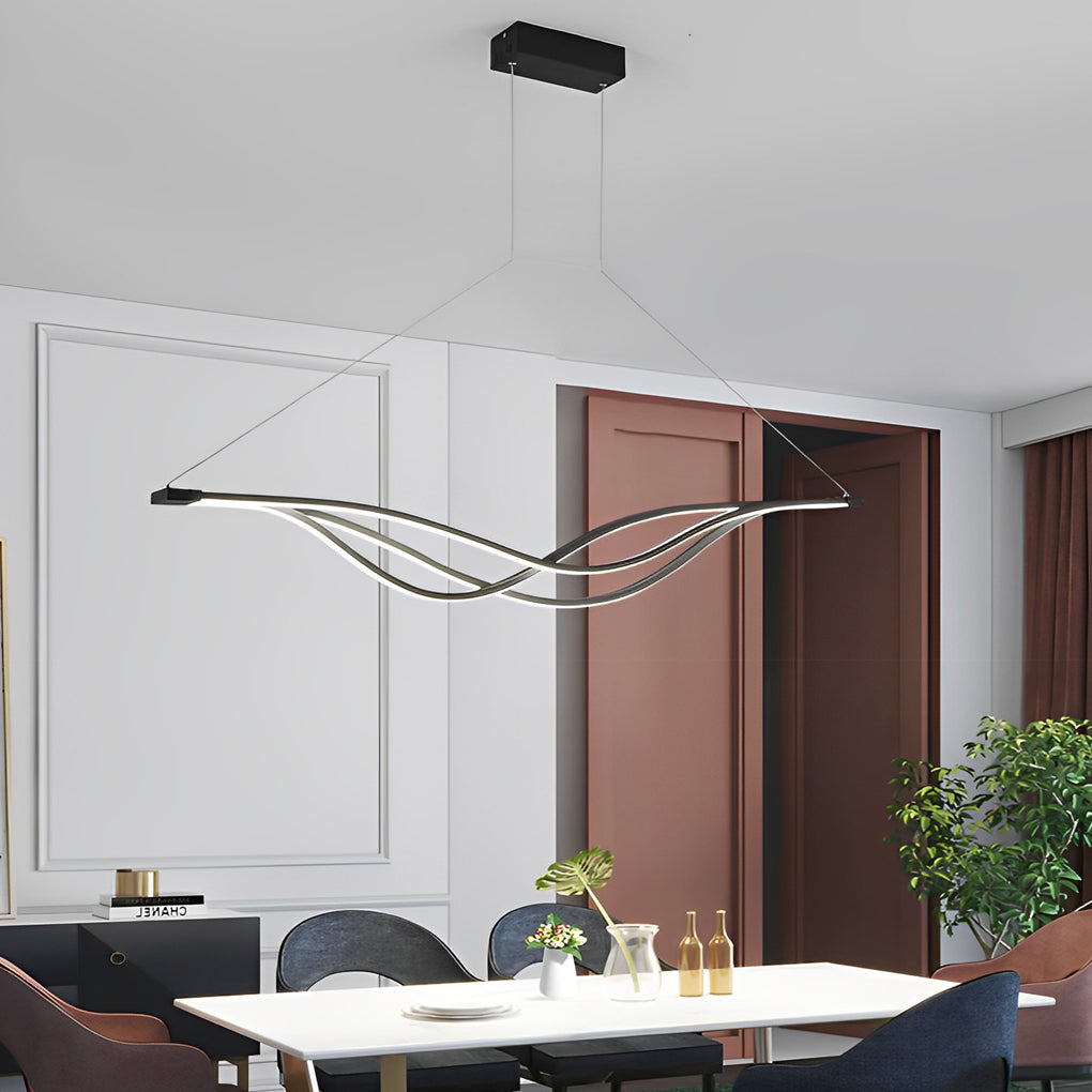 Modern Wave Linear Dimmable LED Pendant Light with Remote