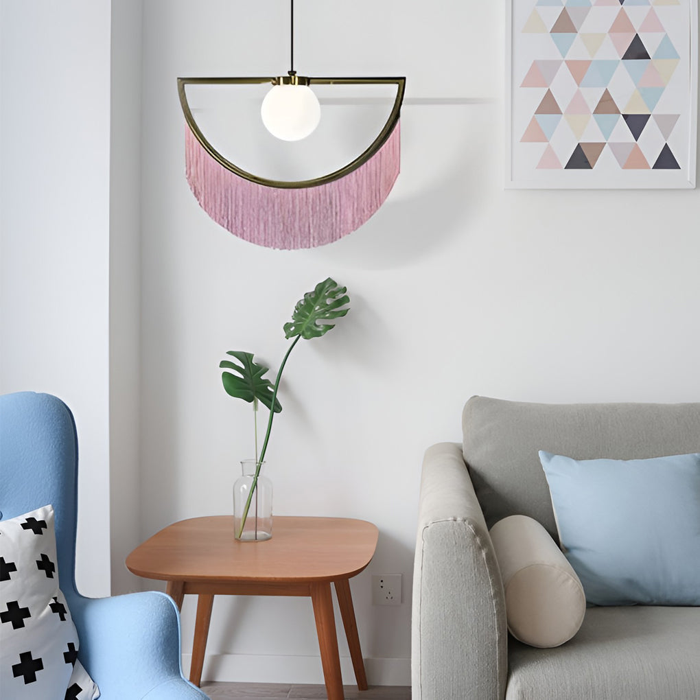 Pink Tassel Modern Pendant Light with Adjustable Height