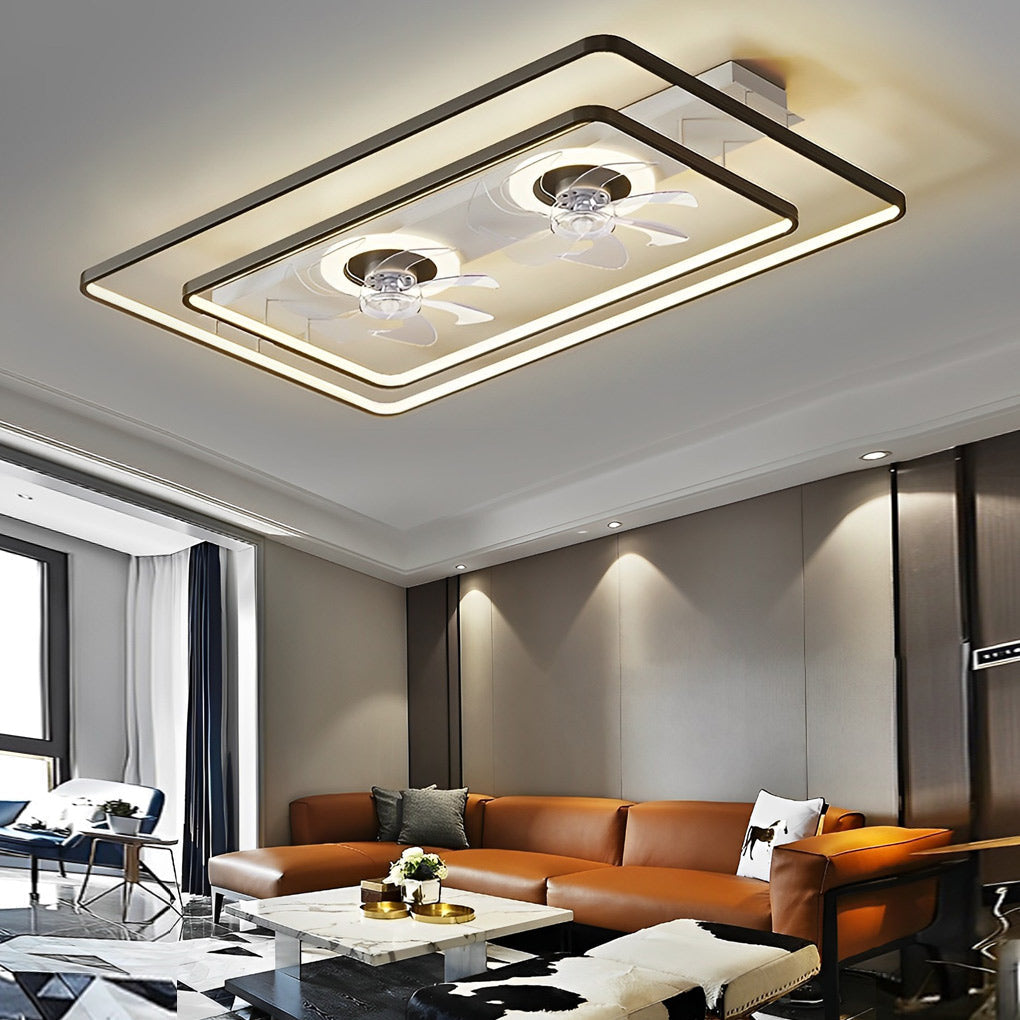 Rectangular Bladeless Ceiling Fan with LED Light - Modern Dual Fan