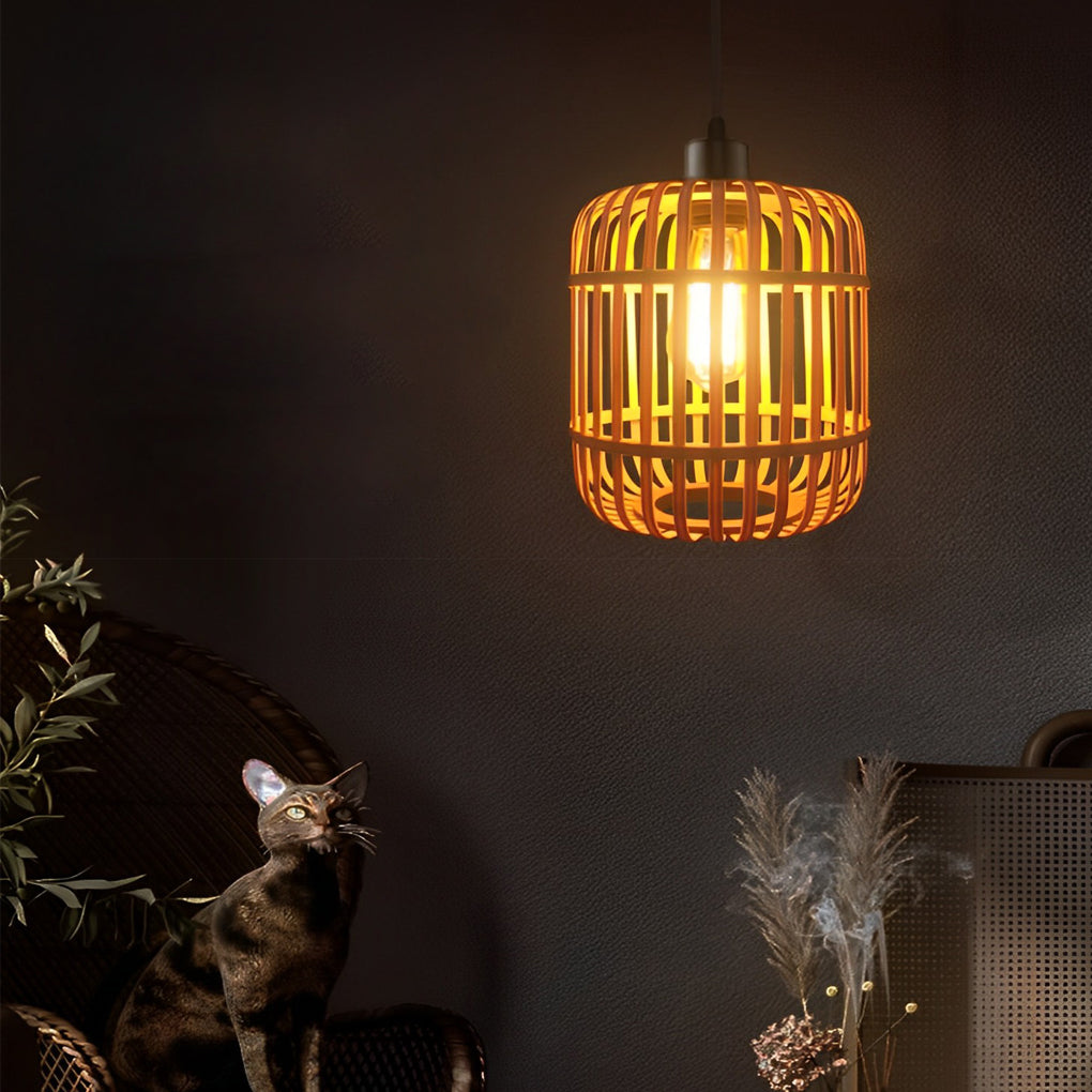 Handwoven Rattan Lantern Pendant Light - Rustic Modern Ceiling Lamp