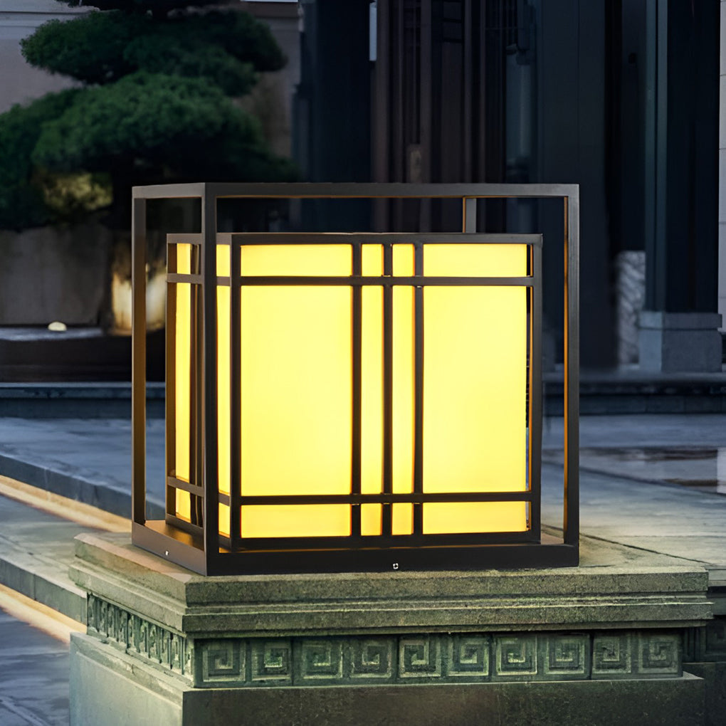 Modern Square LED Outdoor Post Cap Light - Waterproof Black
