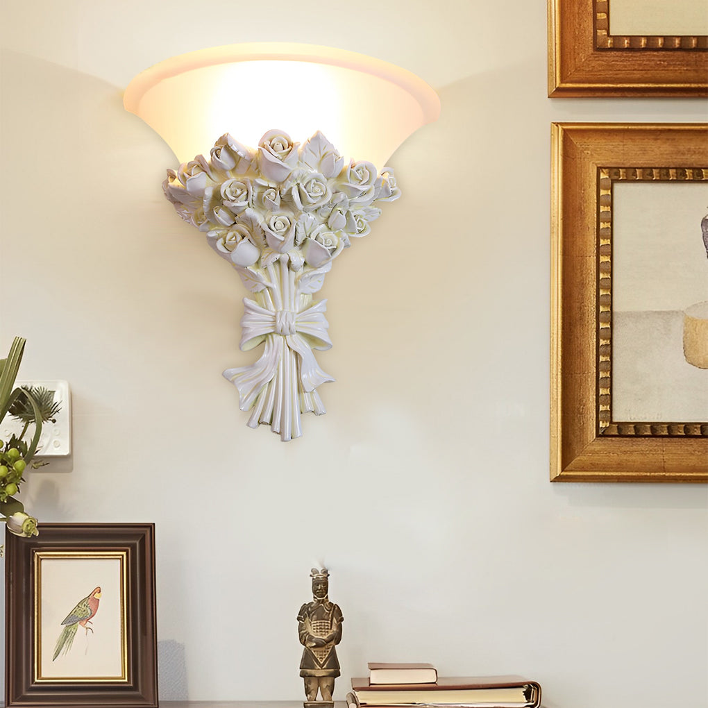 Rose Bouquet Resin Glass Wall Sconce Modern European Lighting