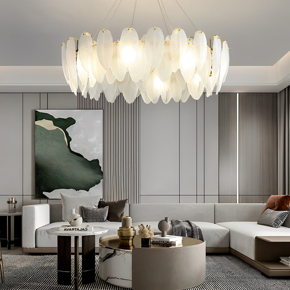Glass Feather Post-Modern Chandelier with Three-Step Dimming