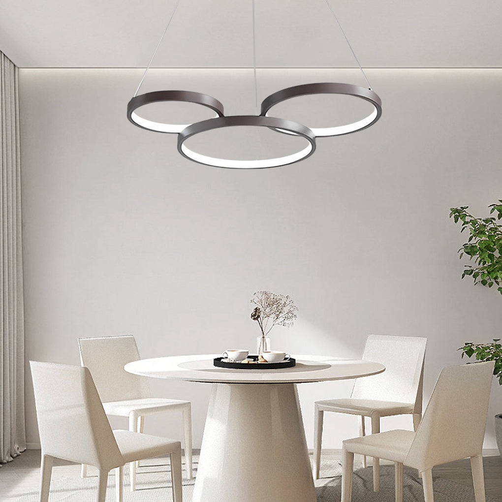 Modern 3-Ring LED Chandelier with Remote Control Dimmable Lighting