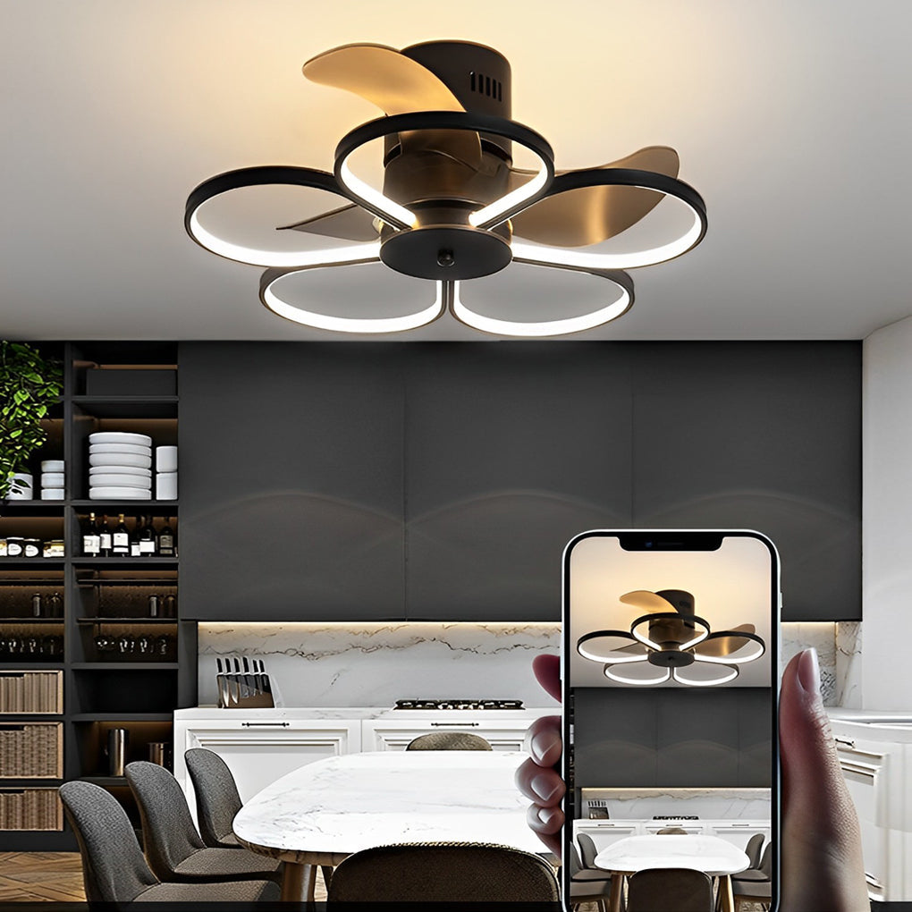 Floral Bladeless Ceiling Fan Light with Dimmable LED