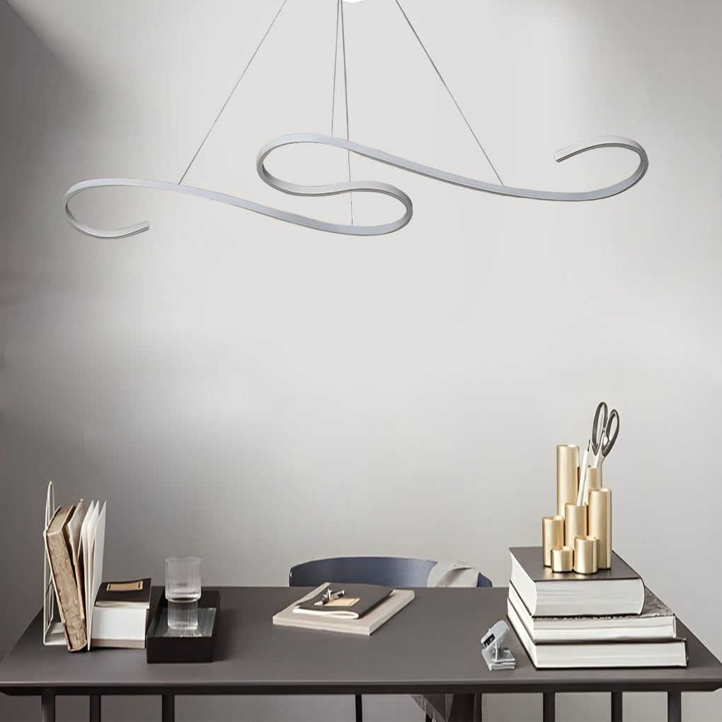 Wavy Lines LED Pendant Light with Stepless Dimming - Modern White