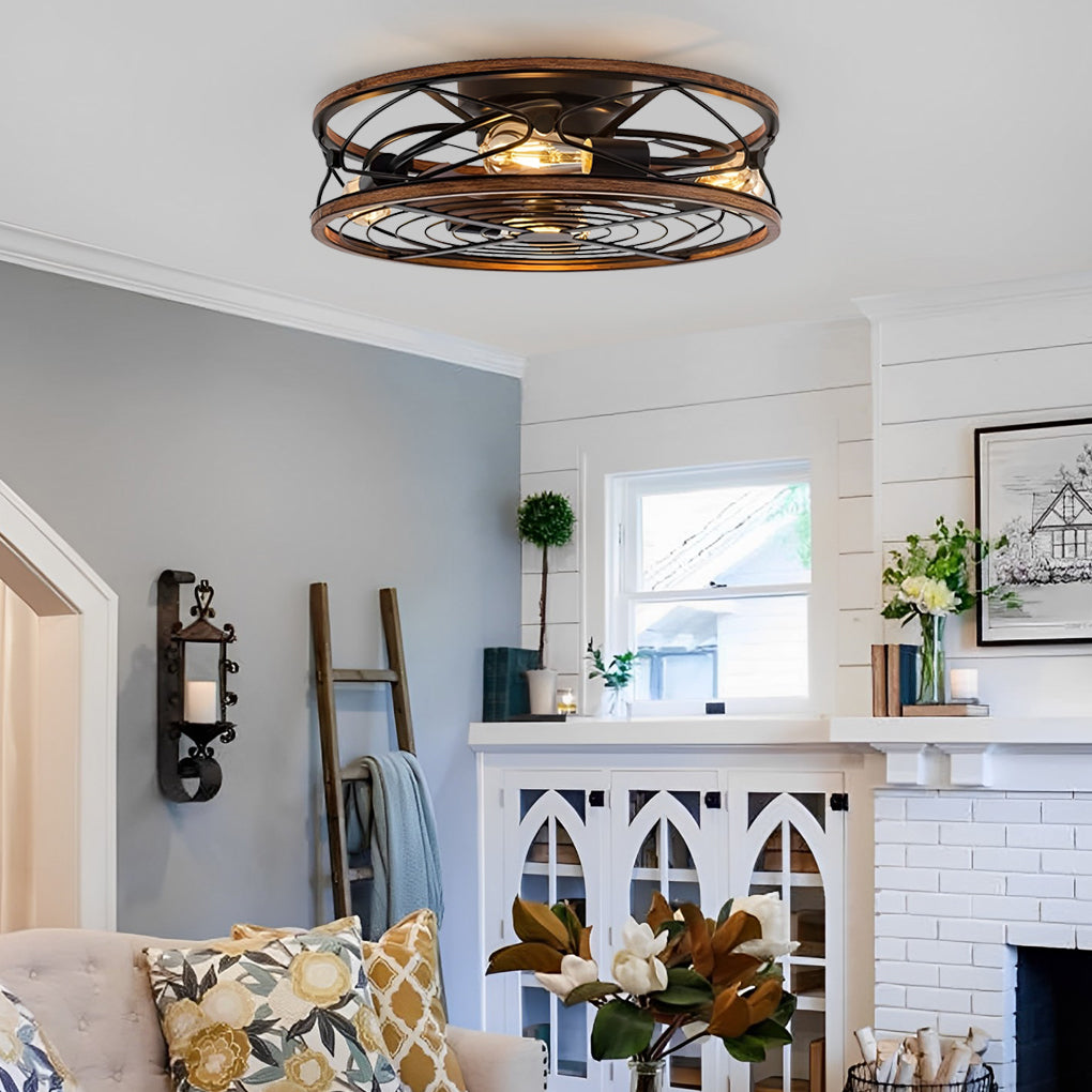 Modern Bladeless Ceiling Fan with Light - Caged Metal Design