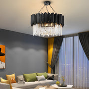 Modern Black Crystal Chandelier with Circular Metal Frame
