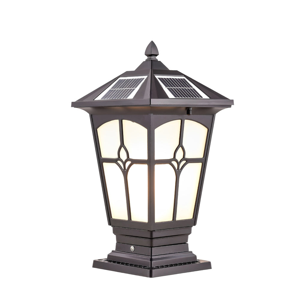 Solar LED Post Cap Light - Aluminum & Glass - Retro Modern Brown